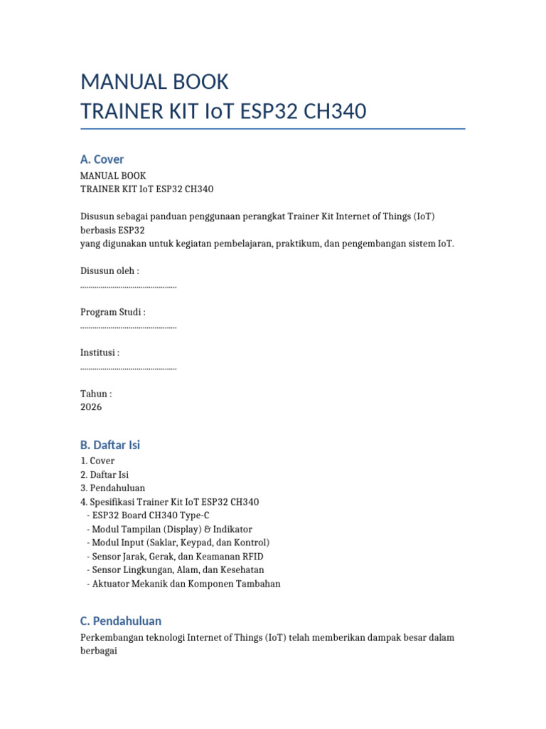 Manual Book Trainer Kit Esp32 Iot-1 | PDF
