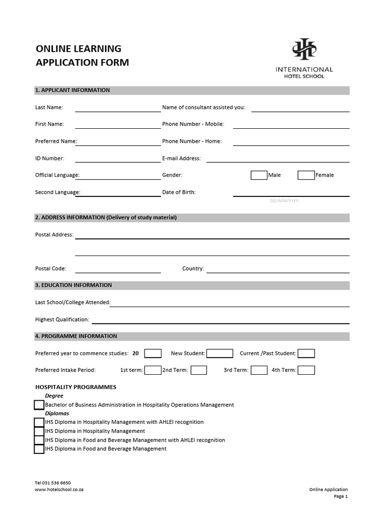 IHS Online Application Form - New --Specialization | PDF | Chef | Diploma