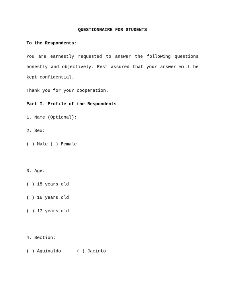 Final Questionnaire Ciara | PDF