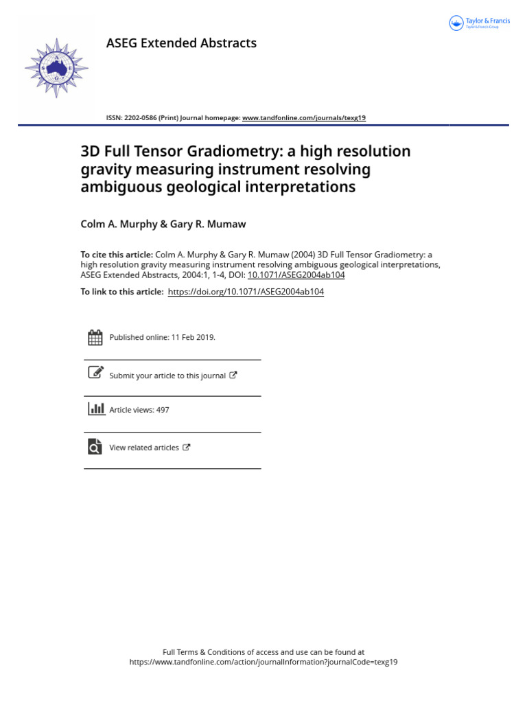 3D Full Tensor Gradiometry A High Resolution Gravity Measuring ...