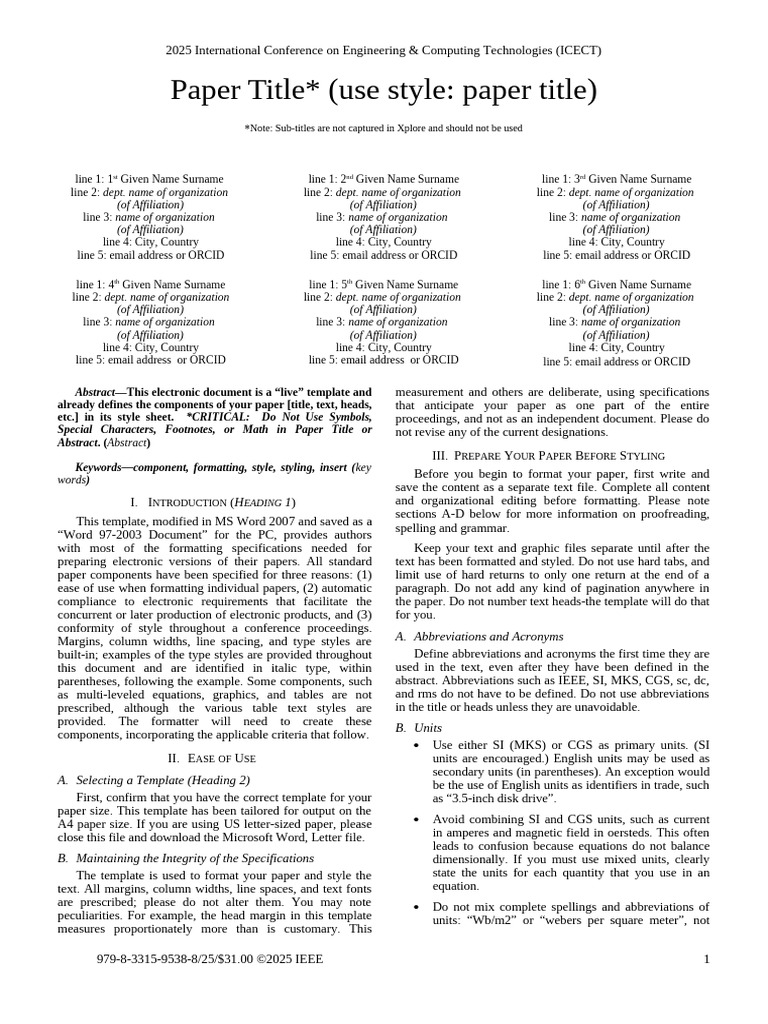 Conference Template A4 | PDF | International System Of Units | Bracket