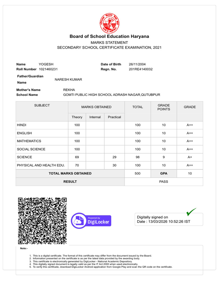 Hs Marksheet From Digilocker | PDF