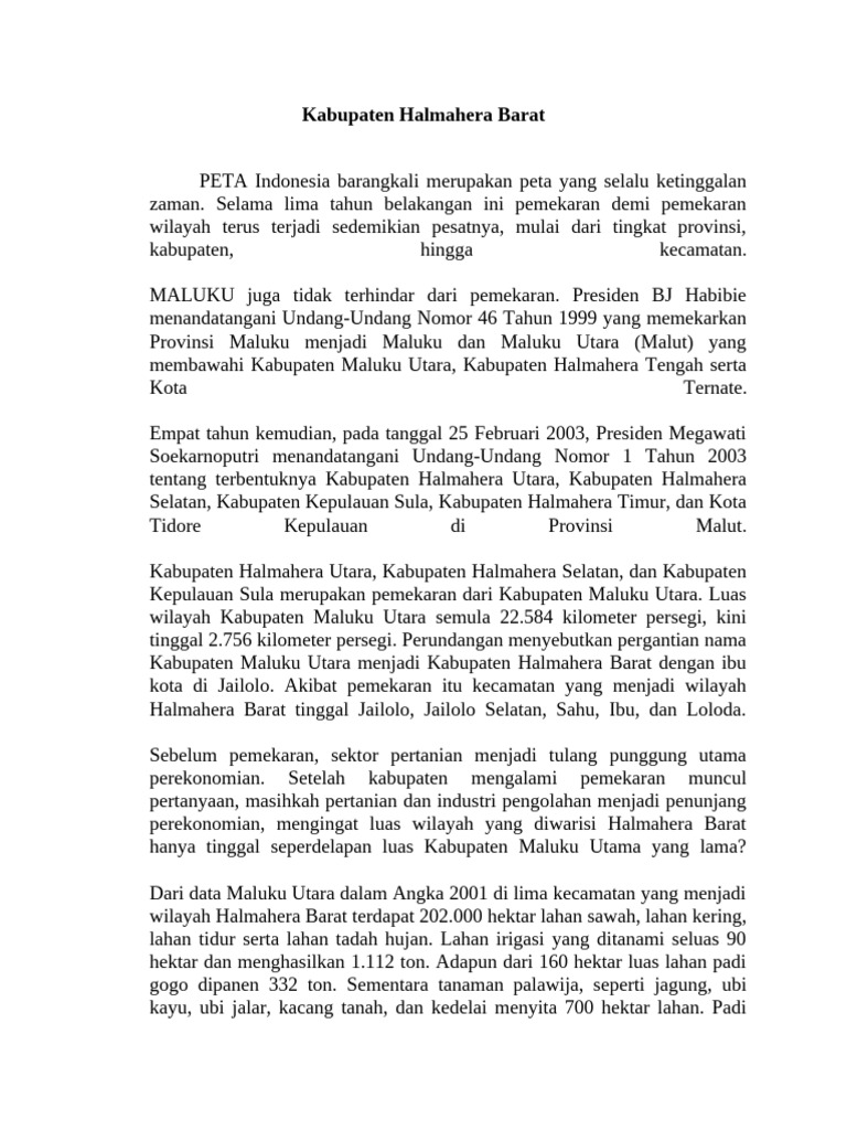 Kabupaten Halmahera Barat WILAYAH | PDF