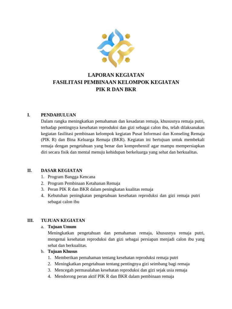 Laporan Kegiatan Fasiitasi Kelompok Kegiatan PIK R Dan BKR | PDF