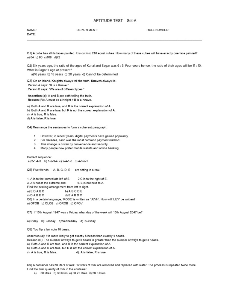 Aptitude Question Set A | PDF | Cupid