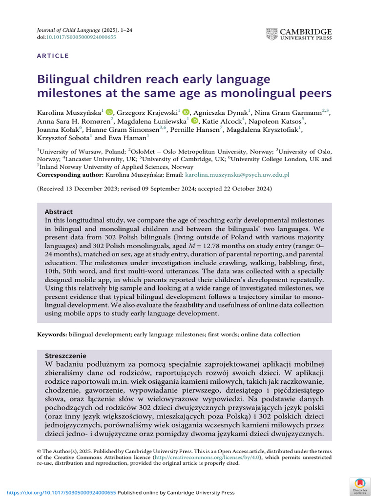 Bilingual Children Reach Early Language Milestones at the Same Age as ...