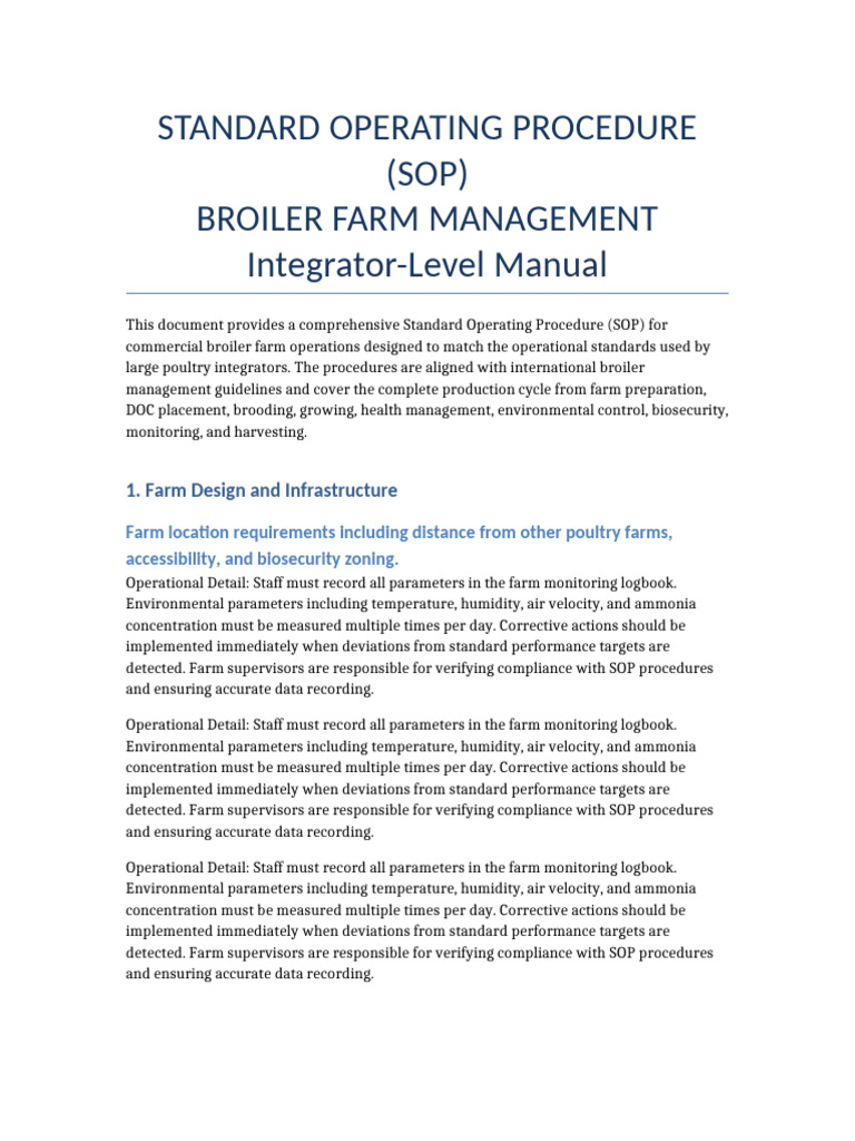 SOP Farm Broiler Integrator Manual | PDF | Humidity | Ammonia