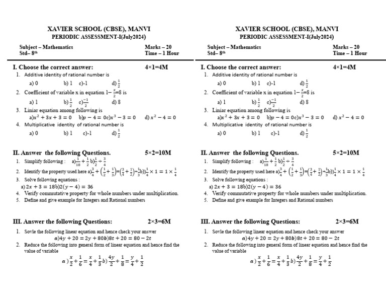 8th Mathematics PA-1 | PDF
