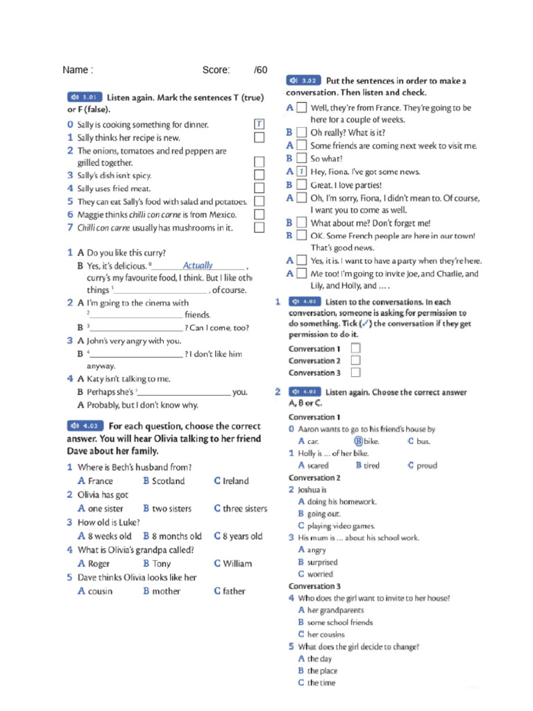 A2 - 3 - 4 Listening Test | PDF