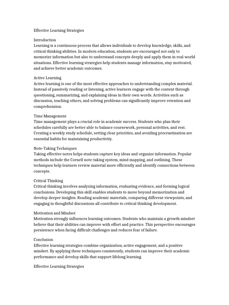 Document1 Learning Strategies | PDF | Critical Thinking | Learning