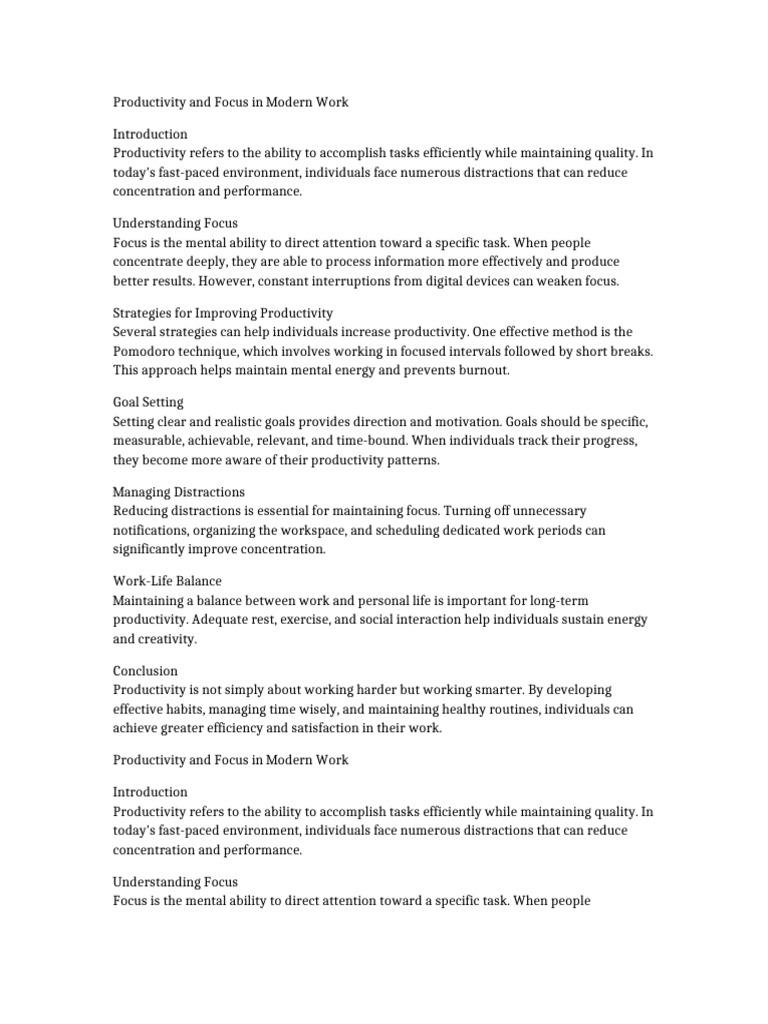 Document3 Productivity and Focus | PDF | Goal Setting | Goal