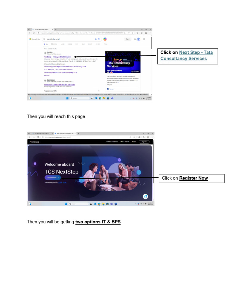 Steps For TCS Nextstep Portal Registration - IT 1 2 | PDF