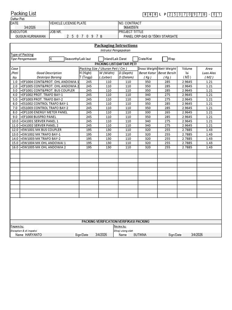 Packing List SAS RCP Csat | PDF