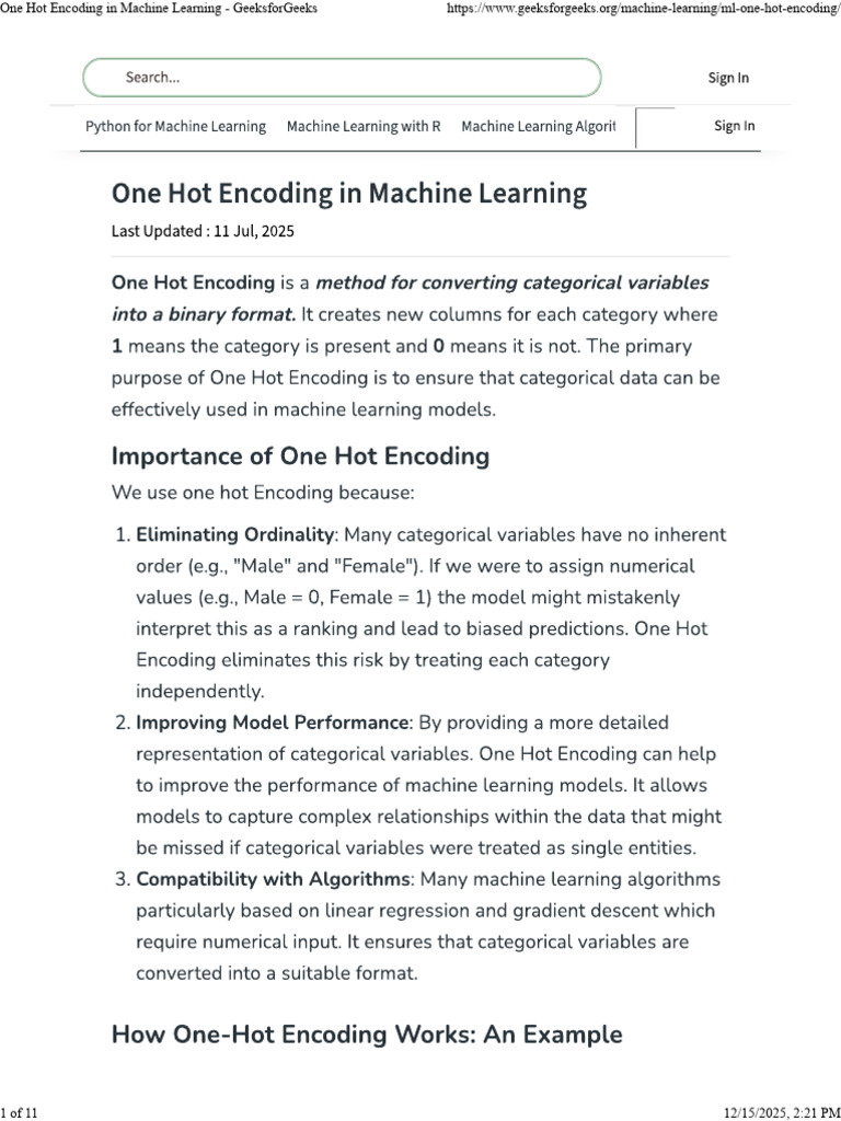 One Hot Encoding in Machine Learning - GeeksforGeeks | PDF