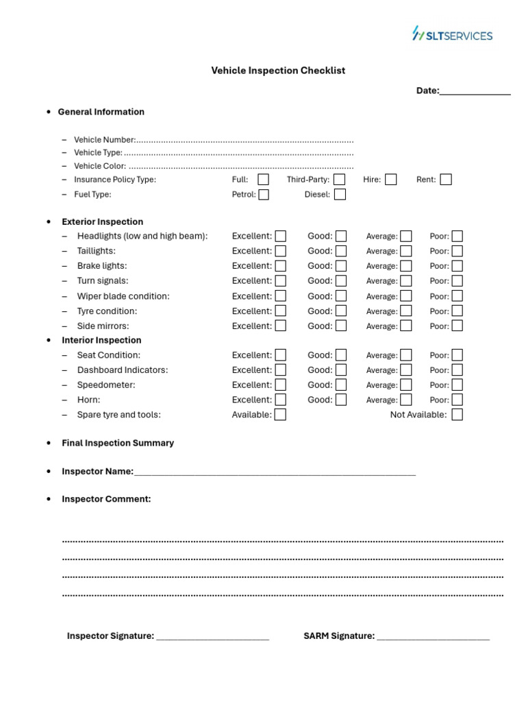 Vehicle Inspection Check List | PDF | Vehicle Technology | Vehicles