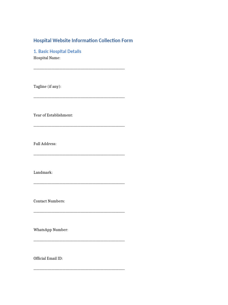 Hospital Website Information Collection Form | PDF