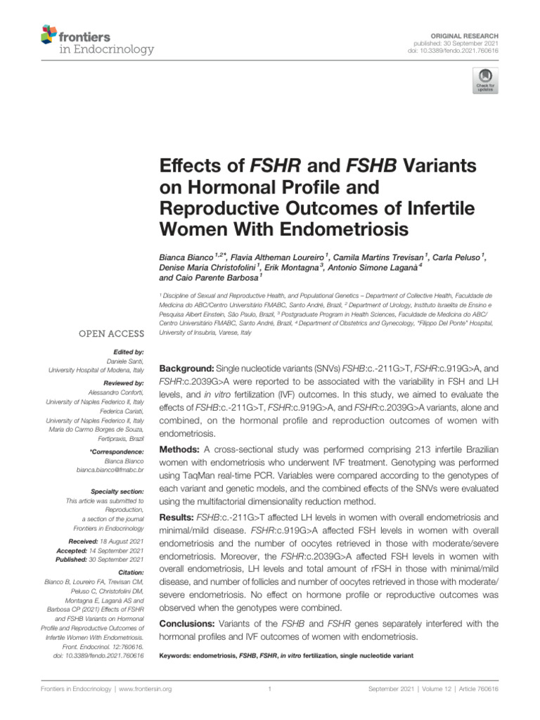 Effects of FSHR and FSHB Variants On Hormonal Profile and 14i5vitsyb ...