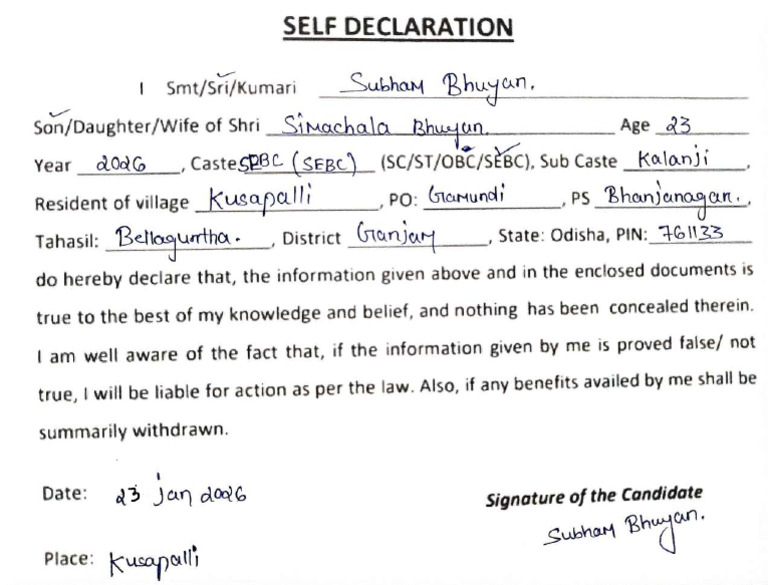 Sebc Self Declaration - Compressed | PDF