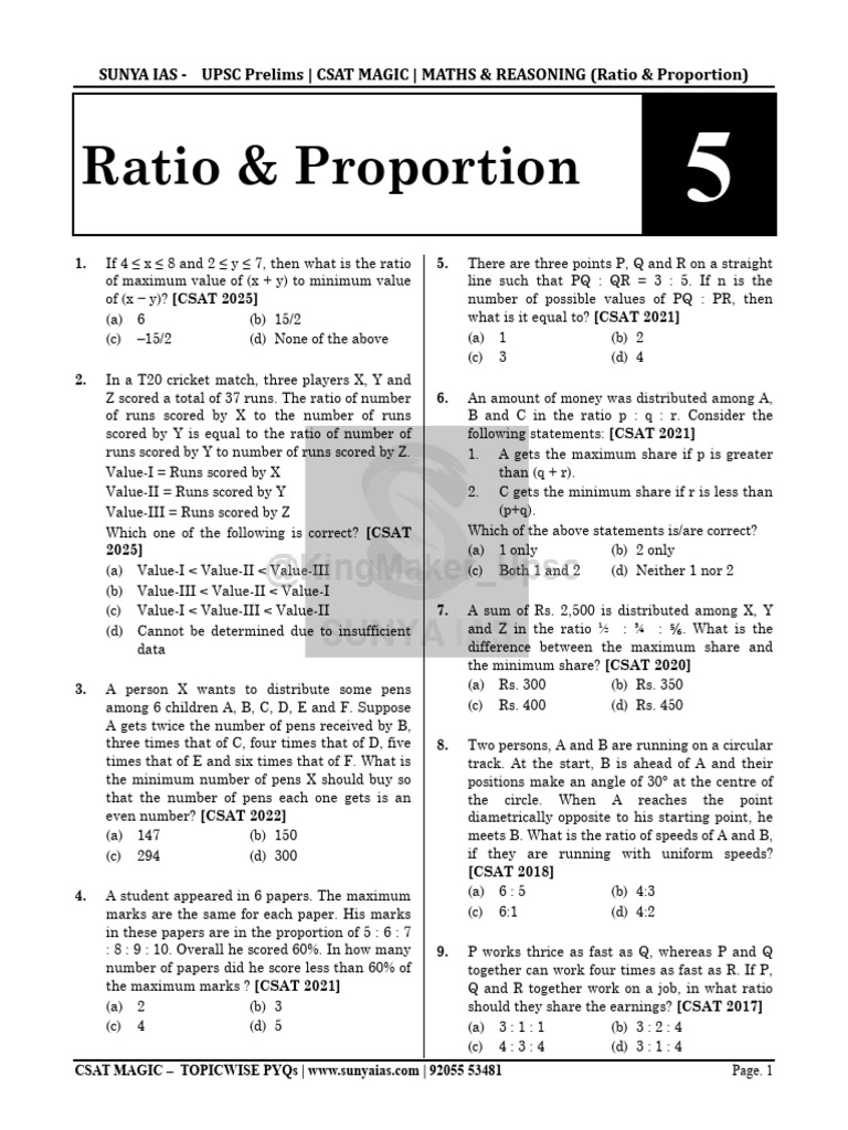 CSAT'26 BOOK CH 5 Ratio and Proportion | PDF | Ratio
