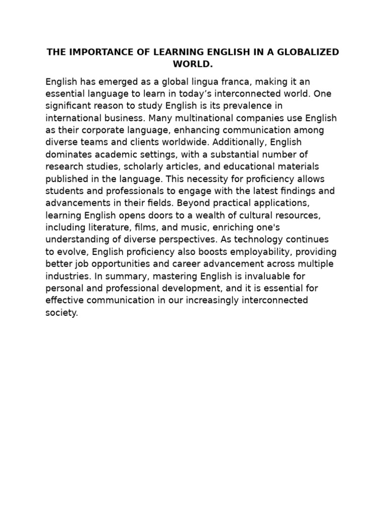 The Importance of Learning English in A Globalized World | PDF