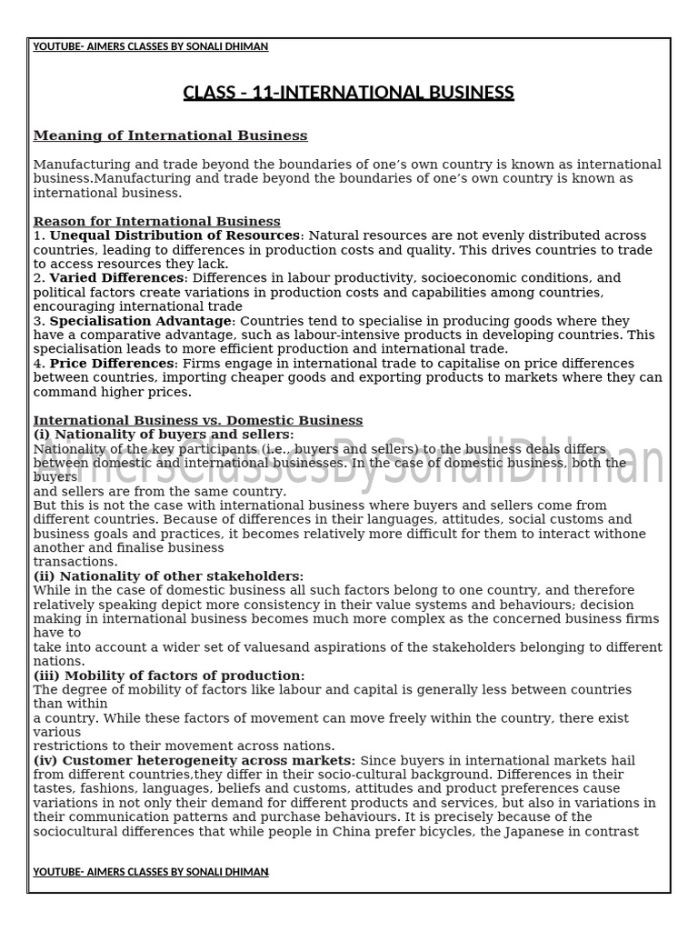 Class. 11 Chapter International Business | PDF | Franchising | Exports