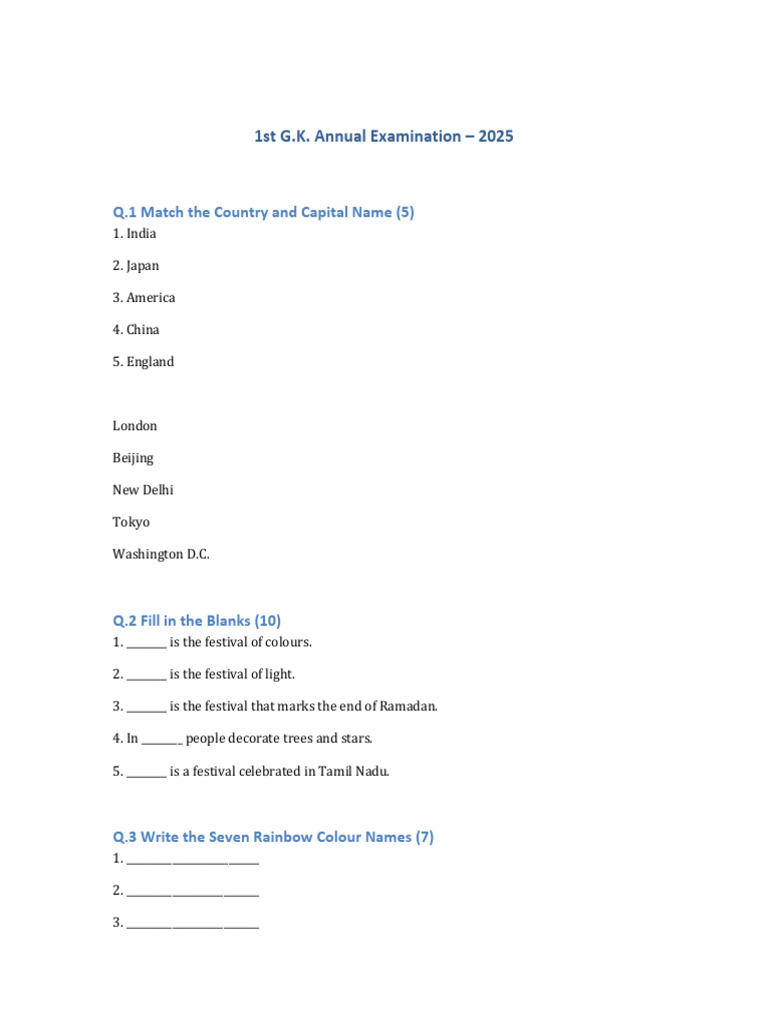 1st GK Annual Examination 2025 | PDF