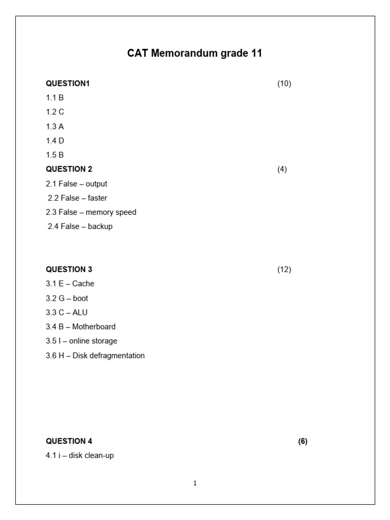 CAT Memorandum Grade 11 | PDF