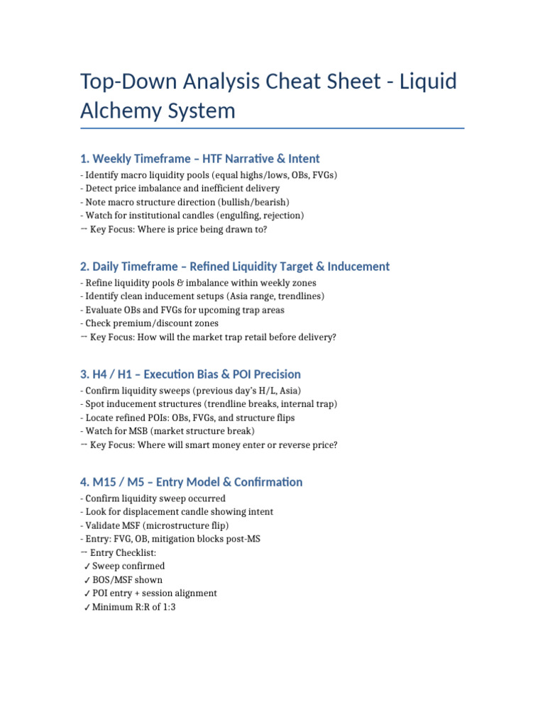Top Down Analysis Cheat Sheet Liquid Alchemy | PDF