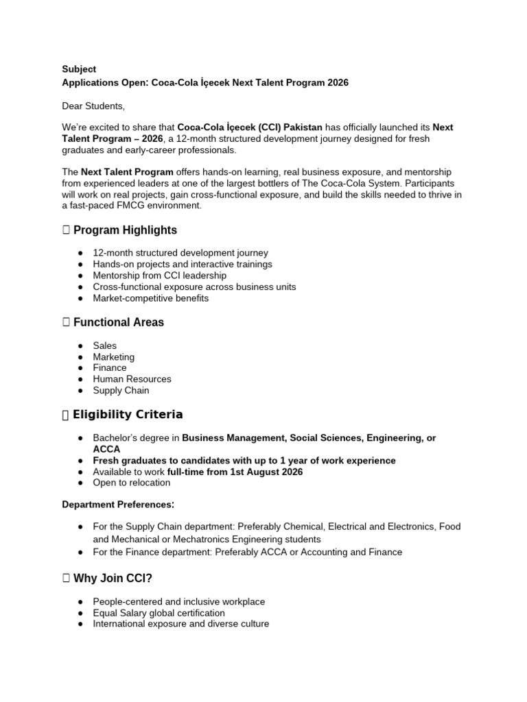 CCI Next Talent Program 2026 - KFUEIT | PDF