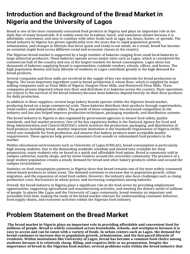 Introduction and Problem Statement On The Bread Market | PDF | Breads ...
