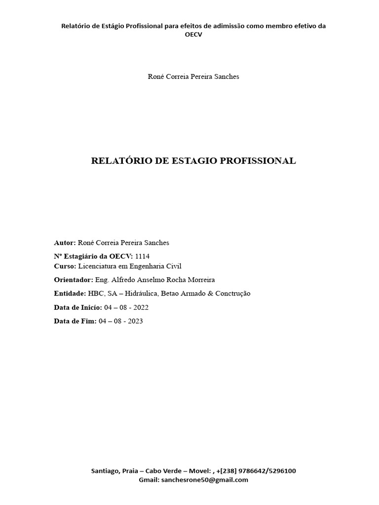 Relatorio de Estago de Rcps | PDF | Engenharia Civil | Engenharia