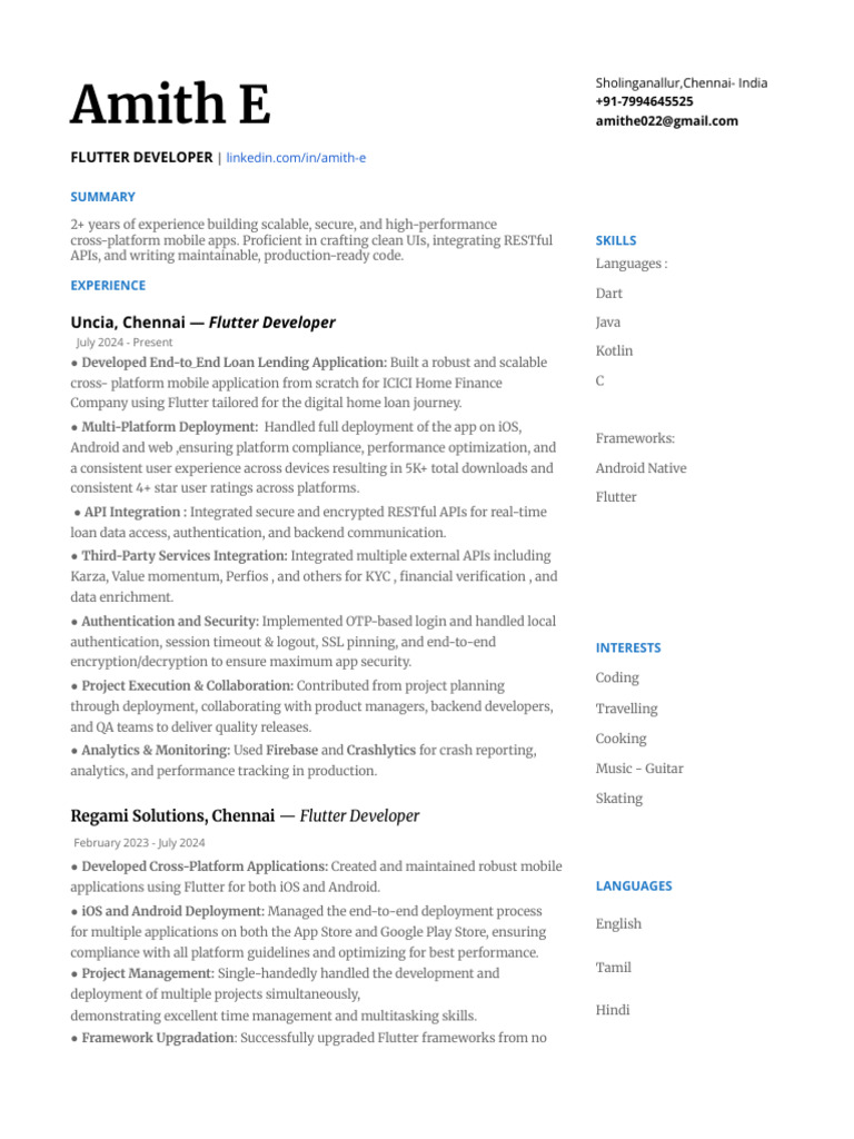 Amith Flutter Developer | PDF | Mobile App | Android (Operating System)