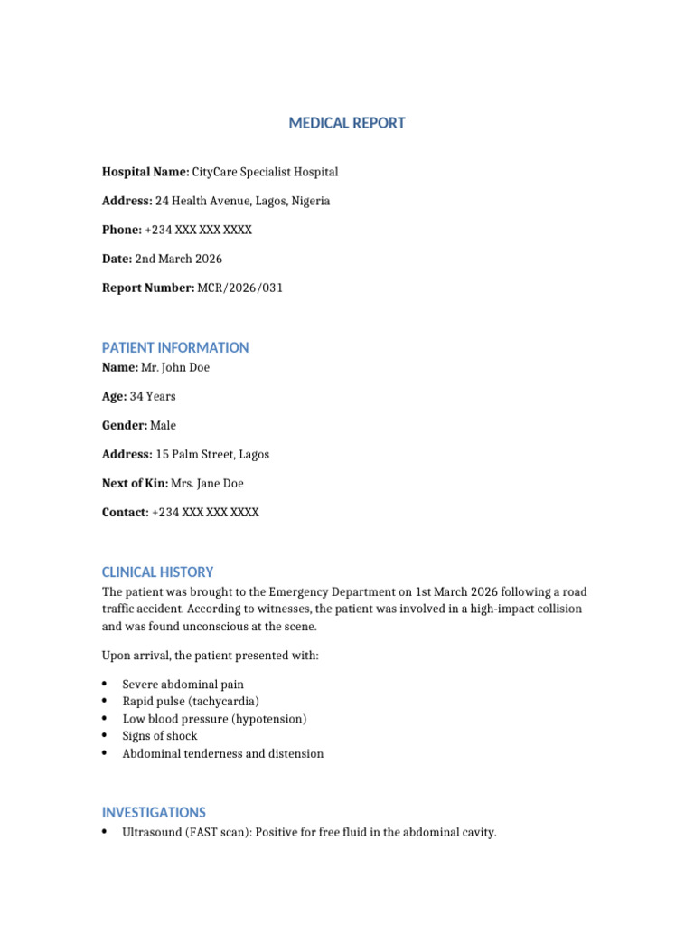 Medical Report | PDF