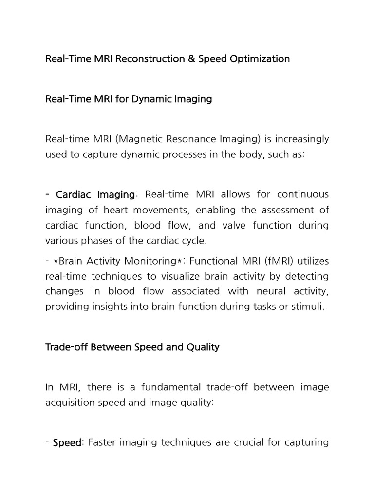 Real-Time MRI Reconstruction & Speed Optimization | PDF | Magnetic ...