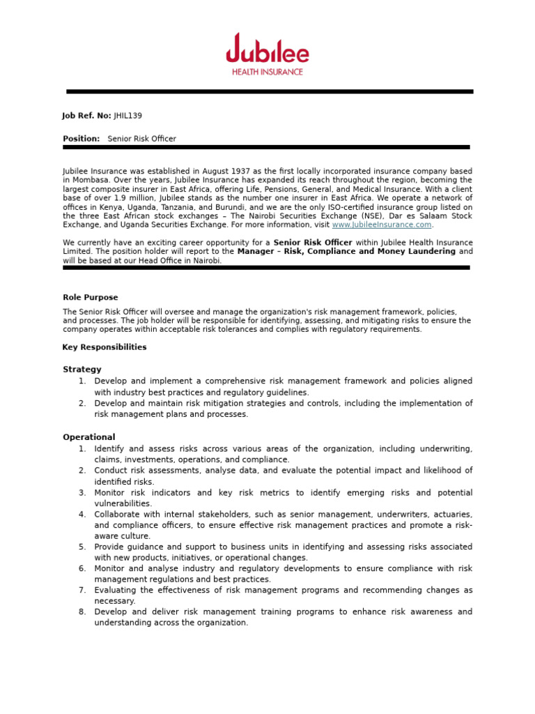 Senior Risk Officer Job Role Profile 2025 Dec 1 | PDF | Regulatory ...