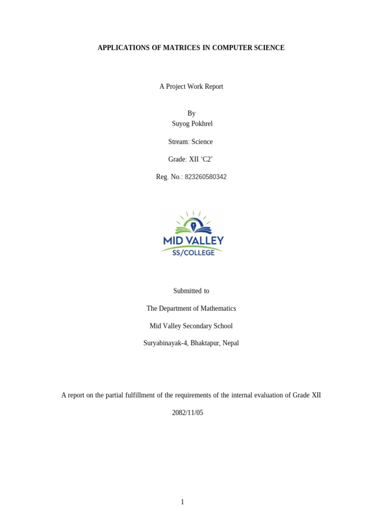 Maths Project (Complete) | PDF | Matrix (Mathematics) | System Of ...