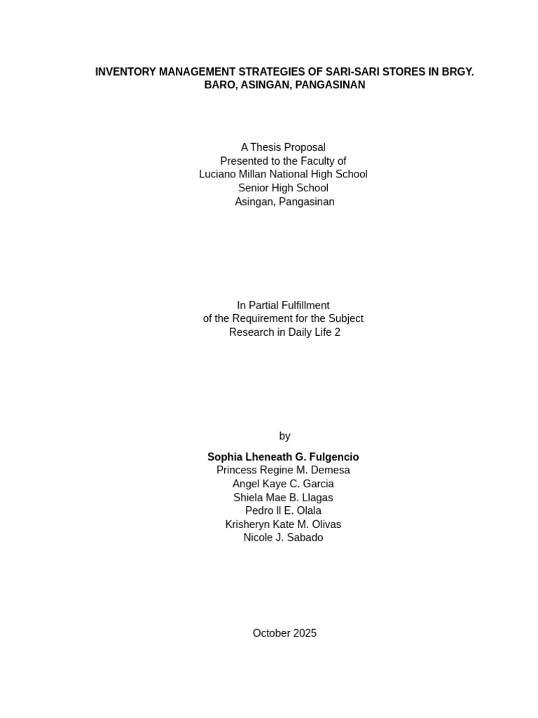 Group 3 - Complete Manuscript - RDL 2 | PDF | Inventory | Sampling ...