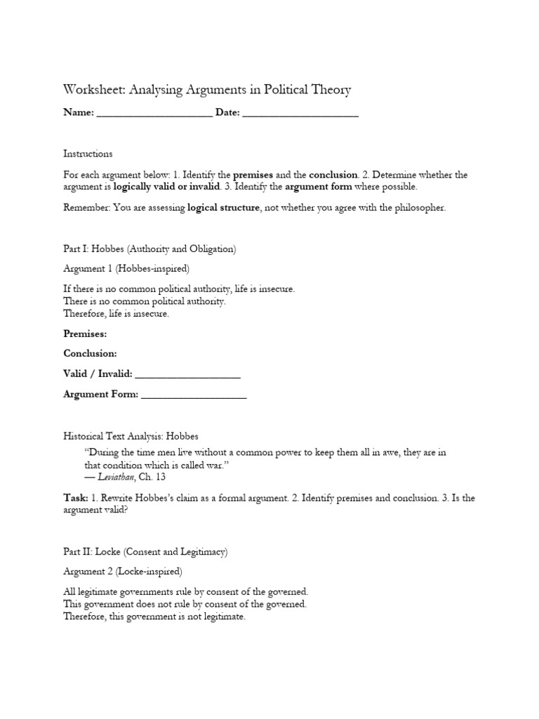 Political Theory Logic Worksheet | PDF | Argument | Logic