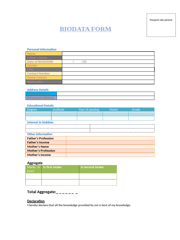 Bio Data Form by MRB | PDF