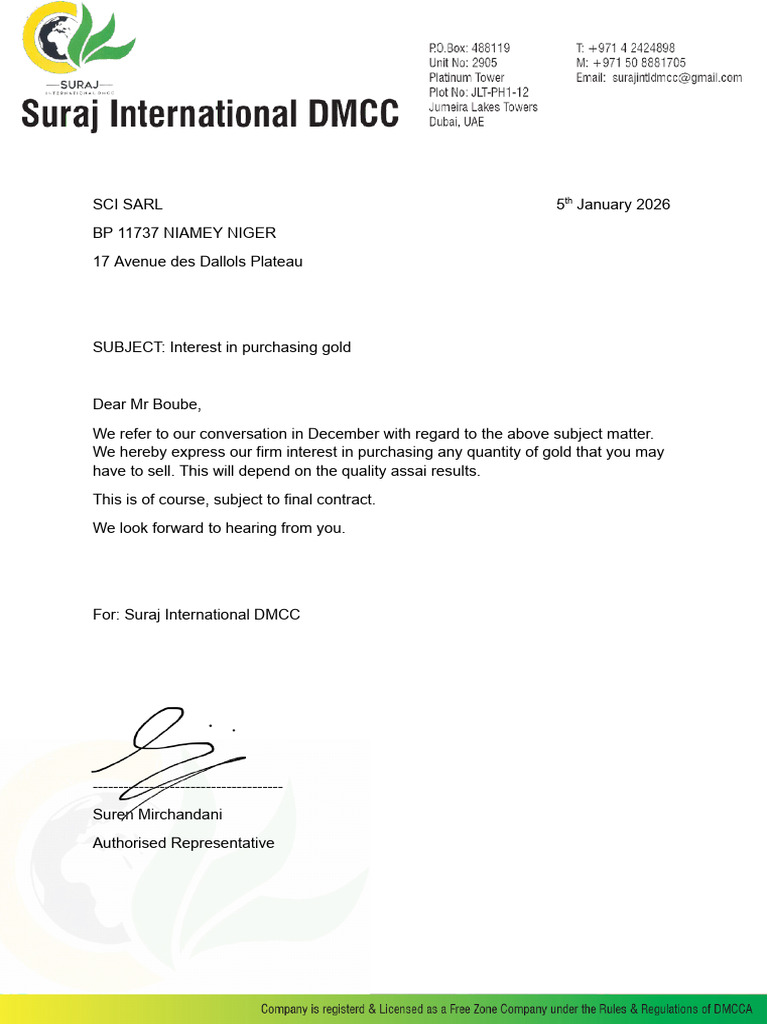 Gold Letter of Interest - SCI SARL | PDF