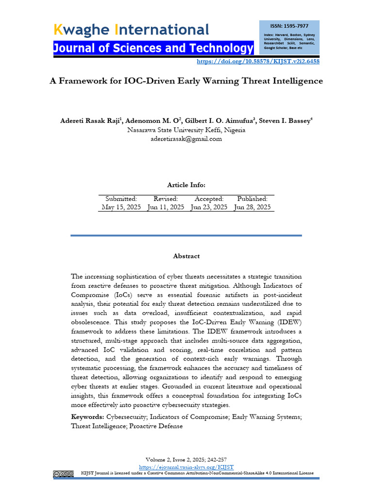 A Framework For IOC-Driven Early Warning Threat in | PDF | Computer ...