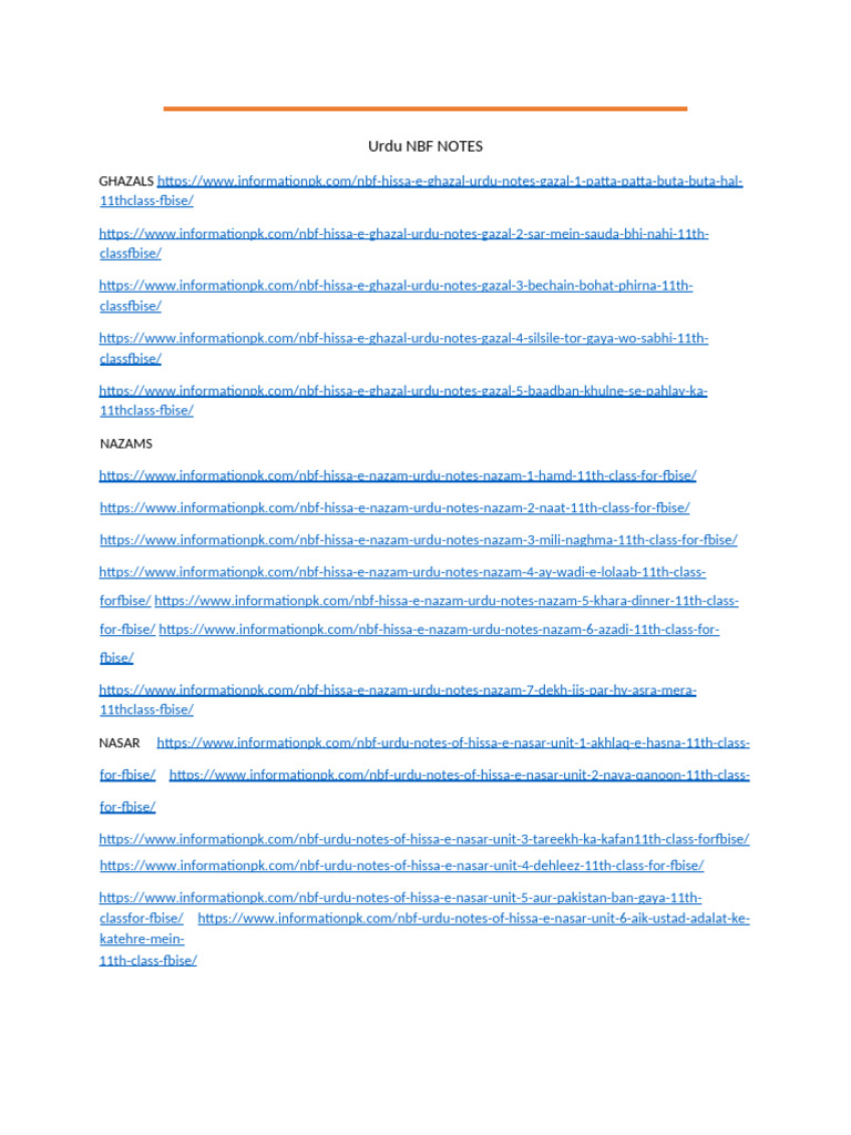 Urdu NBF Notes | PDF