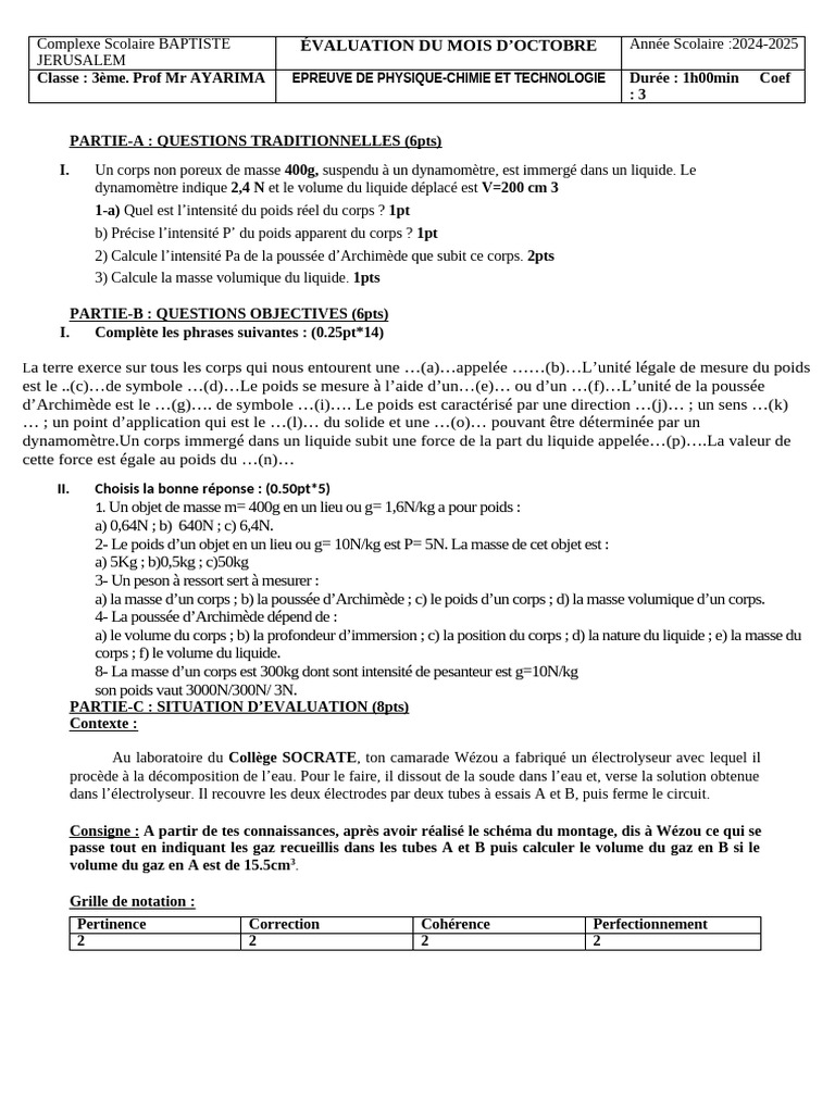 Evaluations de PCT | PDF | Poids | Électron