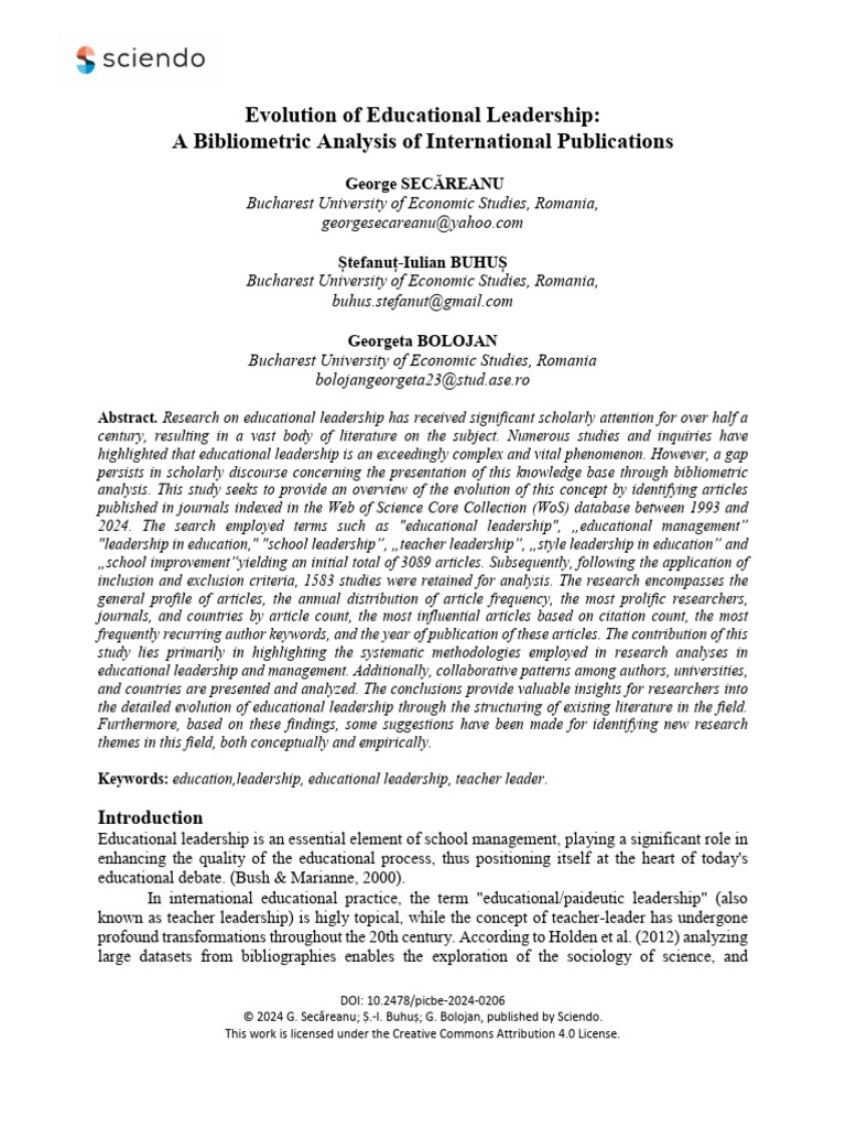 Evolution of Educational Leadership a Bibliometric | PDF | Leadership ...