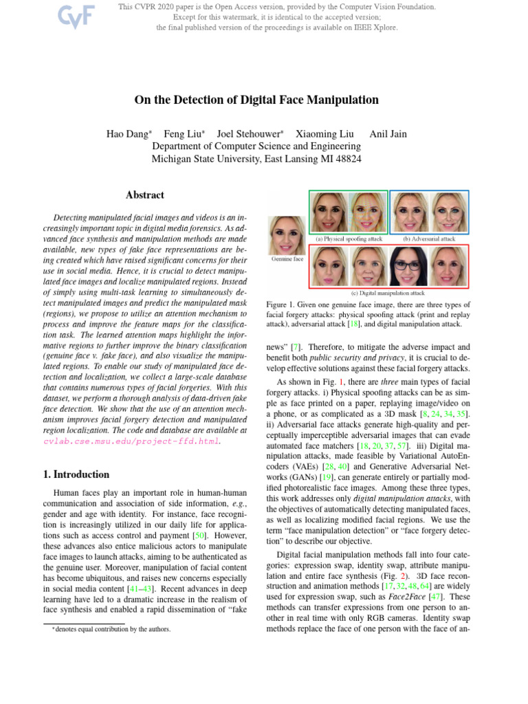 Dang On The Detection of Digital Face Manipulation CVPR 2020 Paper ...