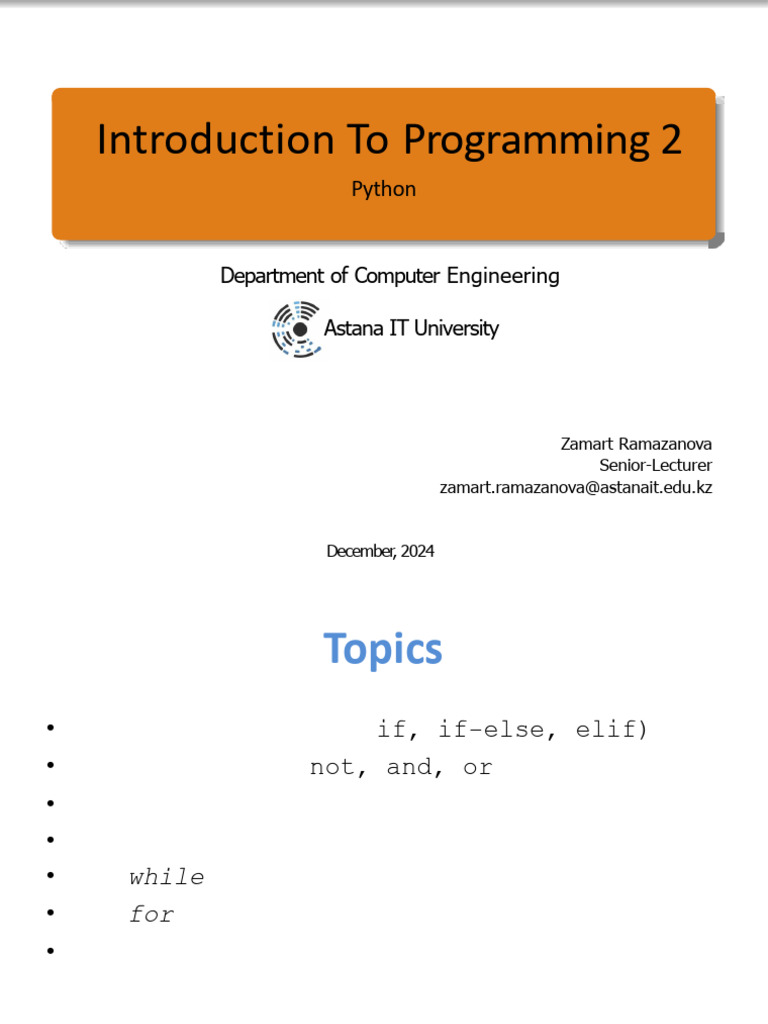 Introduction To Programming 2 - Python - Week 2 | PDF | Control Flow ...