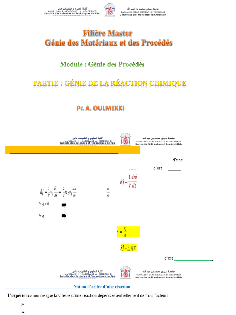 Chap 3 Oulmeki | PDF | Réacteur (chimie) | Cinétique chimique