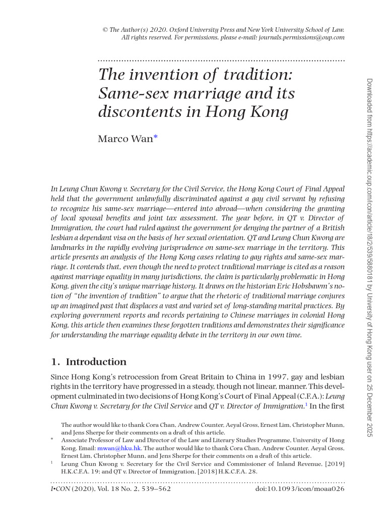 Wan - Invention of Marriage in HK (2020) | PDF | Marriage | Same Sex ...