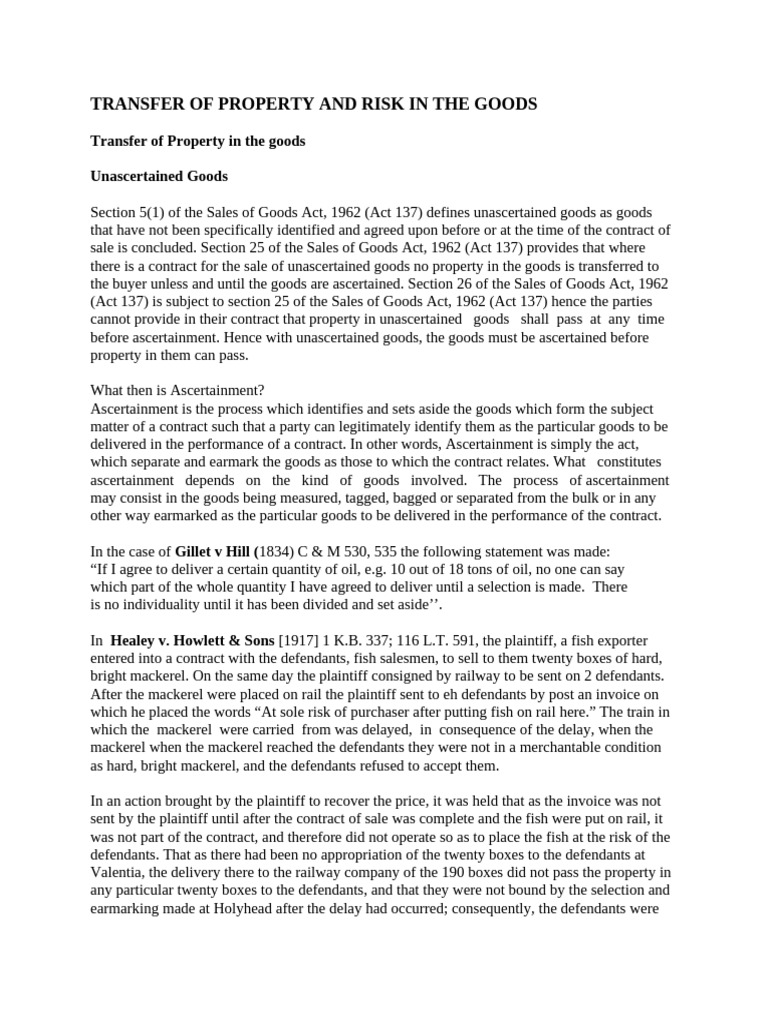 Transfer of Property and Risk in The Goods | PDF | Estoppel | Legal ...
