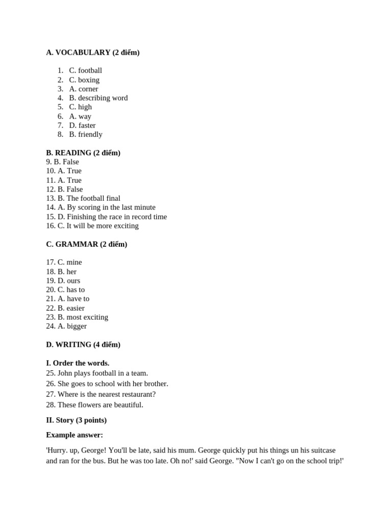 Answer Key Reading and Writing Test | PDF